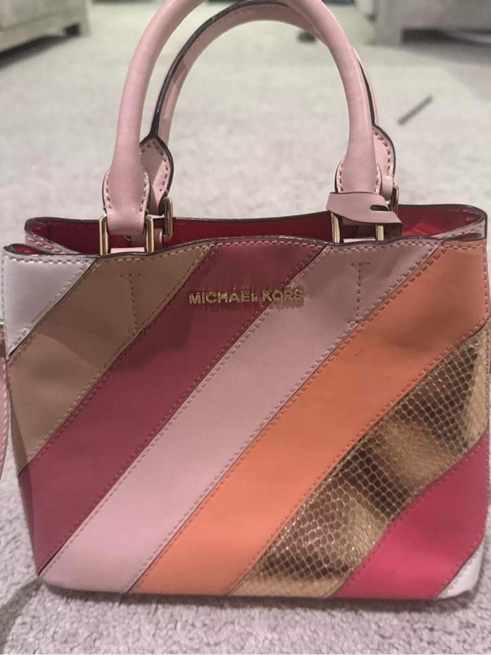 Michael Kors Pink and Gold Striped Shoulder Bag